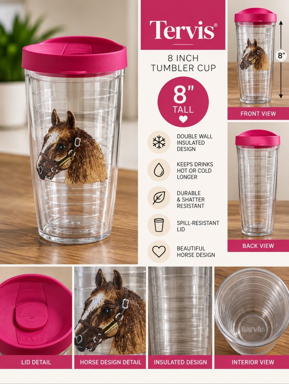 Tervis 8 inch pink horse cup #32